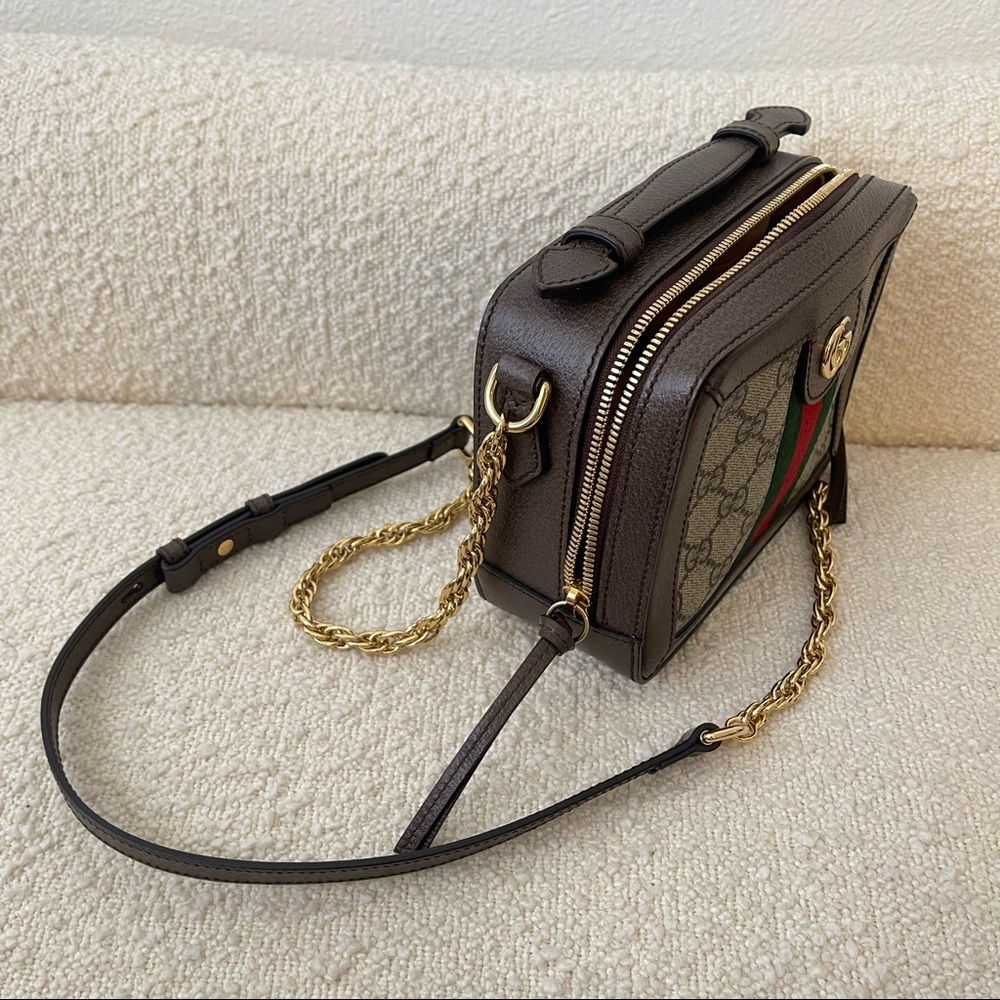 Gucci GG Supreme Monogram Mini Ophidia Top Handle Crossbody Purse - Picture 7 of 14